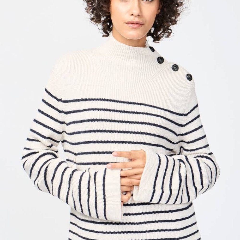 Zadig & Voltaire Sailor We Stripes Ribbed Funnel Neck Wool Sweater in Ecru Sz XS